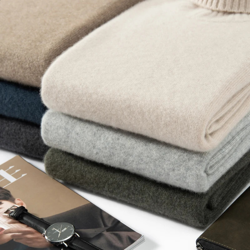 MVLYFLRT Autumn Winter Mens Thickened High Collar 100% Cashmere Knitted Pullover Sweater Solid Color 932 240821