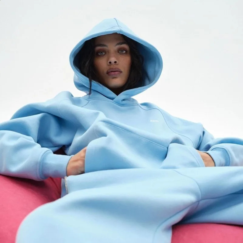 Aesthetic Winter Couple Y2k Hoodies 2 Piece Sets Print Coats Elasticity Pants Full Zip Up Sportswear Oversized Retro Suit 240821