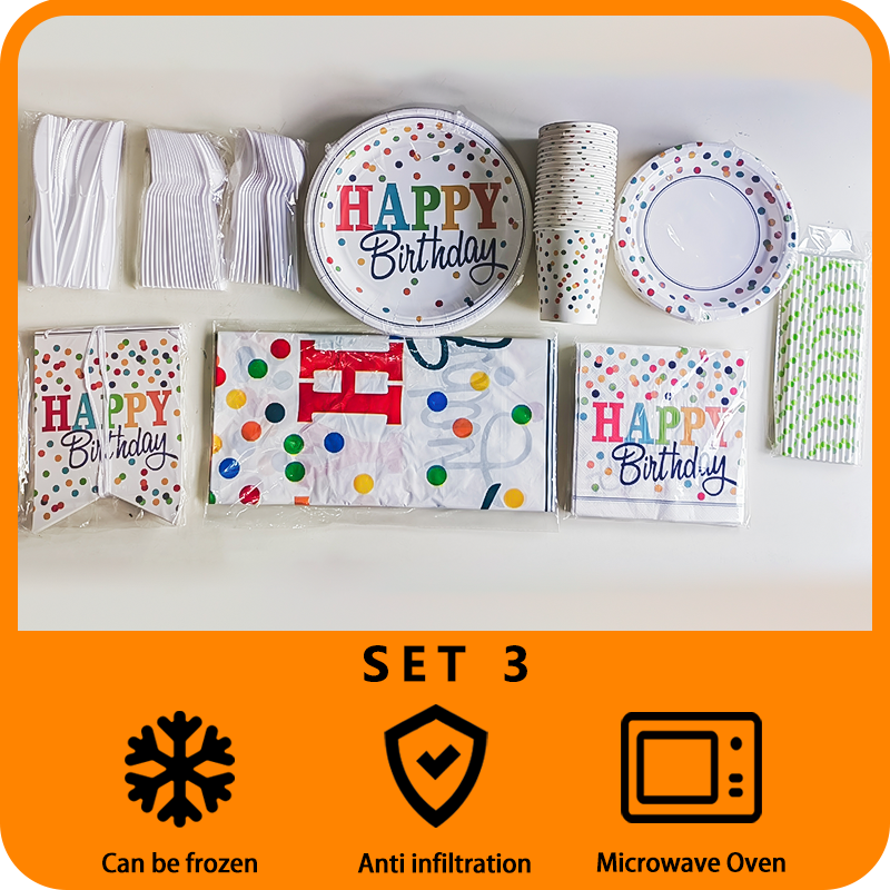 Colorful polka dot birthday decoration polka dot tableware set suitable for theme party birthday supplies