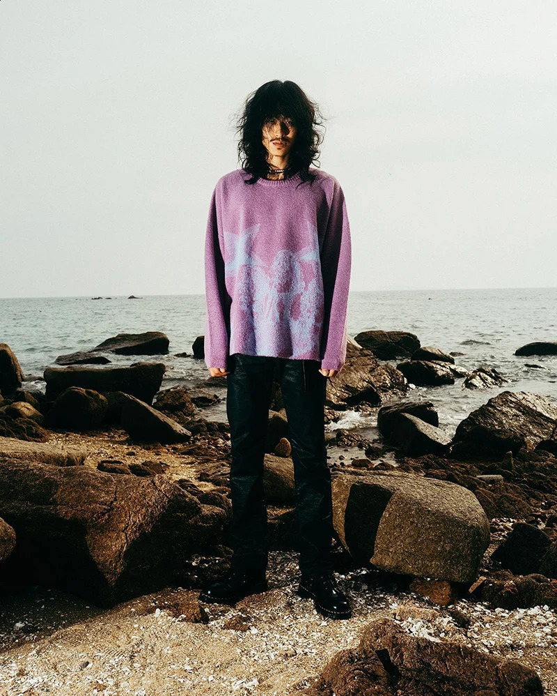 Harajuku Mens Pullovers Sweaters skull star print Womens Knitted Streetwear Oversized Harajuku O Neck Knitwear Men Clothing 240821