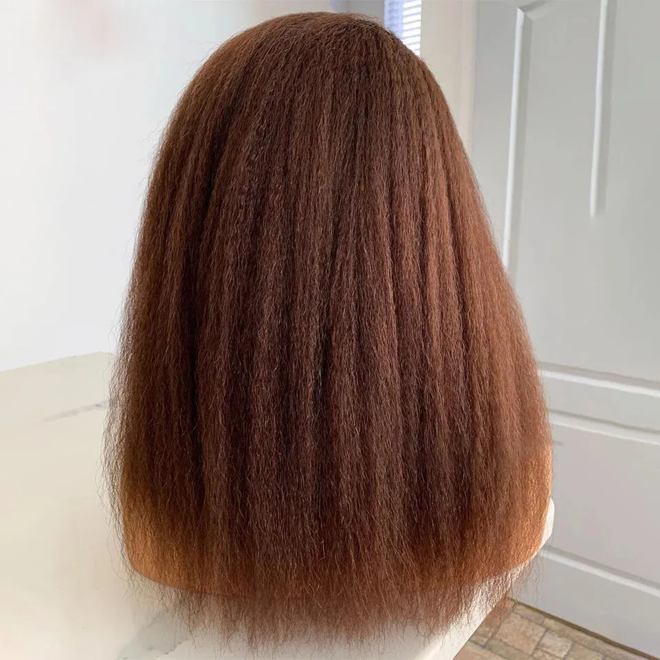 Dark Chocolate Brown 100% human V Part Wigs Yaki Straight raw virgin Hair Glueless Kinky Straight v Shape Wig