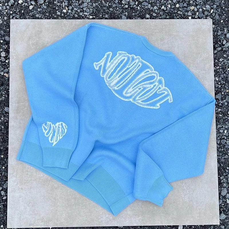 Womens Y2K Letter Love Print Pullover Winter Harajuku Retro Oneck Knitted Sweater 240821