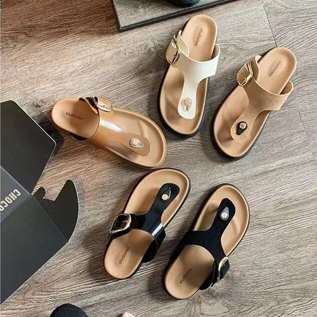 Ddmysports Grape Mom Same Style Rida Pinch Toe Wide Straight Strap Adjustable Square Buckle Flat Bottom Boken Slippers Women S Summer OUTDOOR
