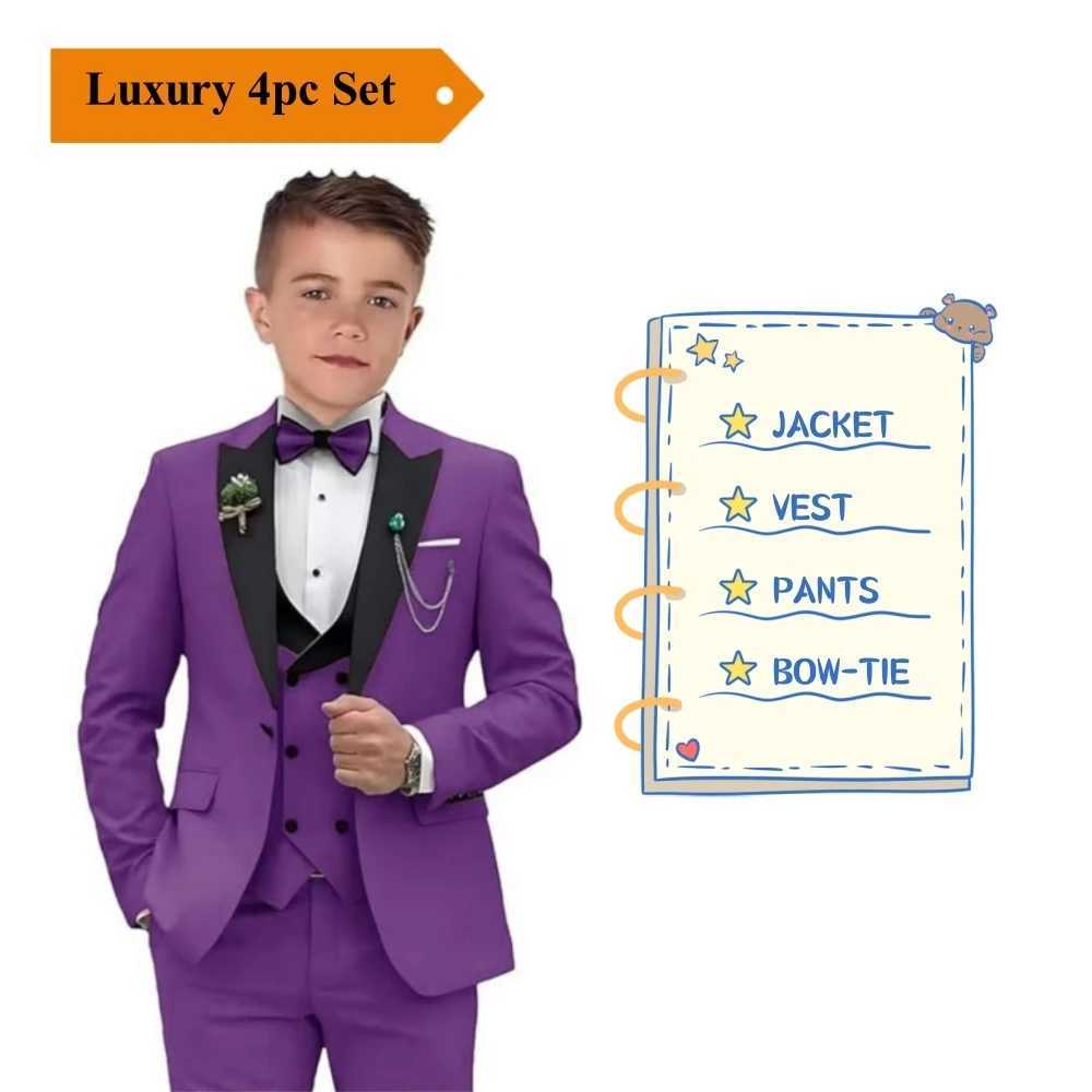 Suits Velvet Notched Lapel Smart Boys Suit Set One Button Champagne Kids Tuxedo Set 2-14 Years 3 Pieves Child Wedding Guest Suits