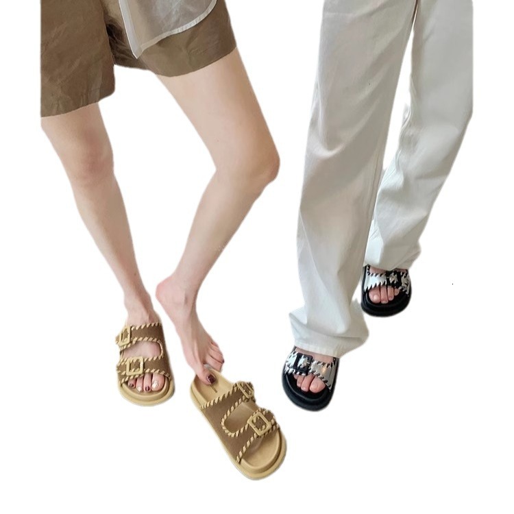 Ddmysports Grape Mom S Versatile Same Style One Step Open Toe Double Breasted Lazy Thick Sole Eightened Boken Slippers Women Summer Genuine Leather OU