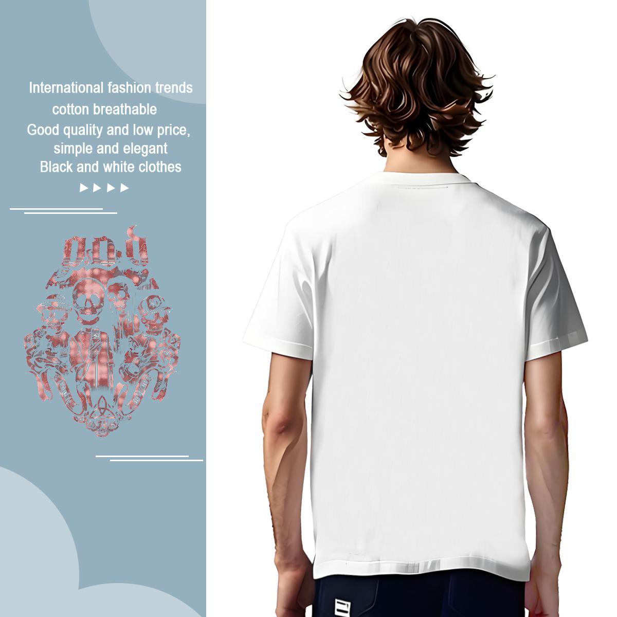 Fashion New skull Men Tops Tees 230g 100% Cotton T-Shirts Custom Print Plus Size Sport Breathable Short Sleeve Loose Fit Tops Shirt