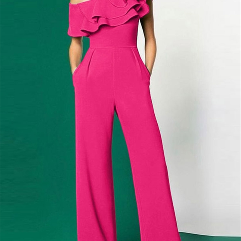 VONDA Elegant Jumpsuits Sexy Off Shoulder Long Rompers 2024 Women Summer Casual Solid Color Ruffled Fashion Office Overalls 240820