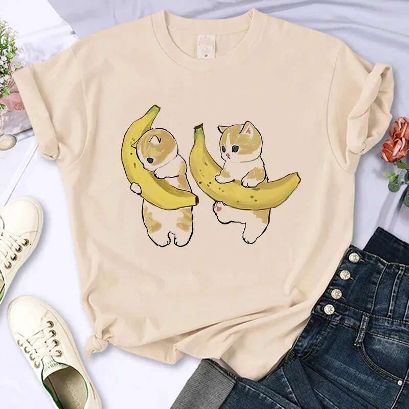 Cat Cute Women Funny Cartoon T Shirt Y2K Haruku Graphic Ulzzang T-Shirt 90S Print Tshirt Aesthetic Top Tee Female - shirt op ee