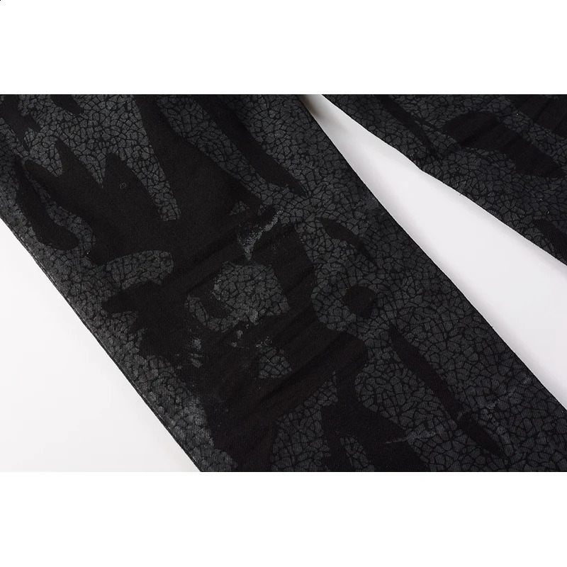 Summers Streetwear High Stretch Distressed Skinny Button Fly Ripped Black Jeans Pants 240821