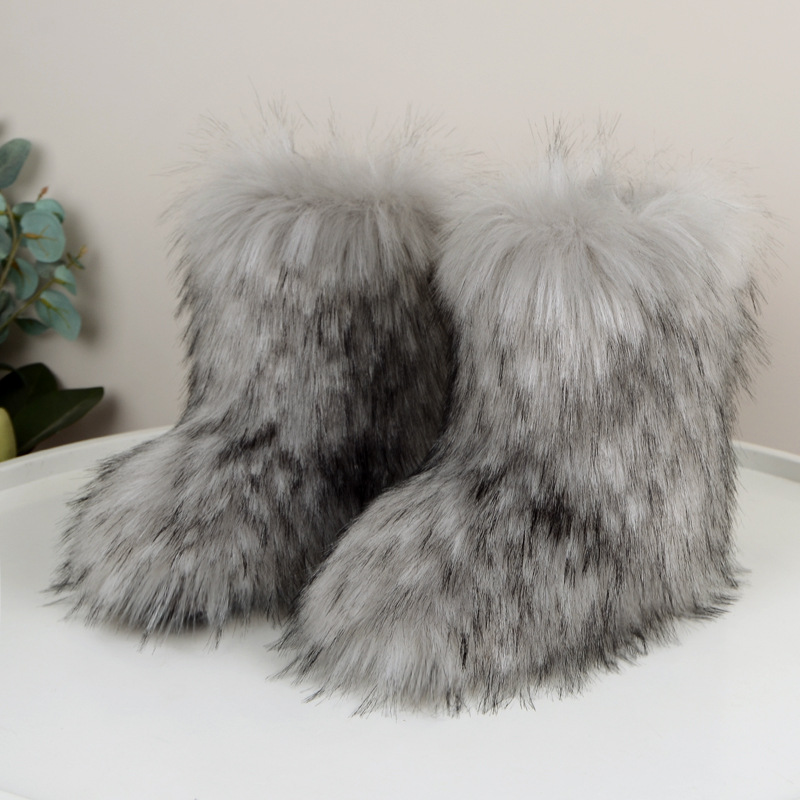 2024 new women's autumn and winter warm thick sole mid-calf hair Shibuya fashion lotus black white 36-44 snow boots free shipping fa93 59c