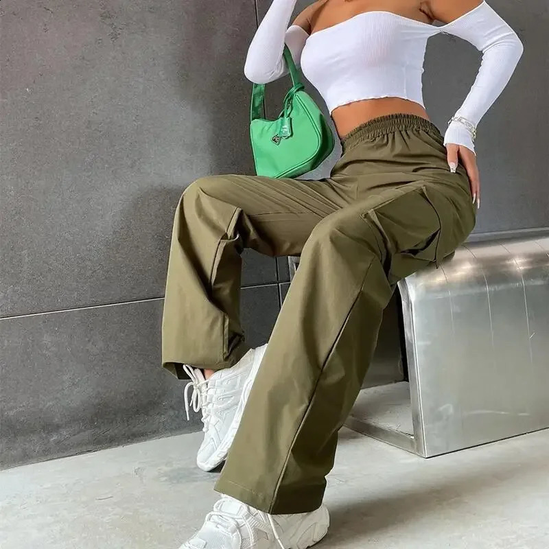American casual mens straight leg long womens trench fashionable cargo pants pocket 240821