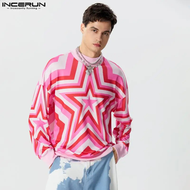 Fashion Handsome Mens Tops INCERUN Gradient Star Printed Pullover Casual High Neck Pullover Long Sleeved Sweater S-5XL 240821