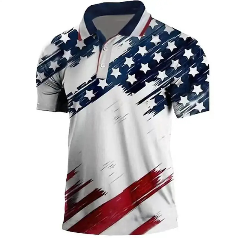 2024 Cross border Mens Casual POLO Shirt Flip Collar Button Business Digital Print Versatile Mens Shirt Tiki selling 240821
