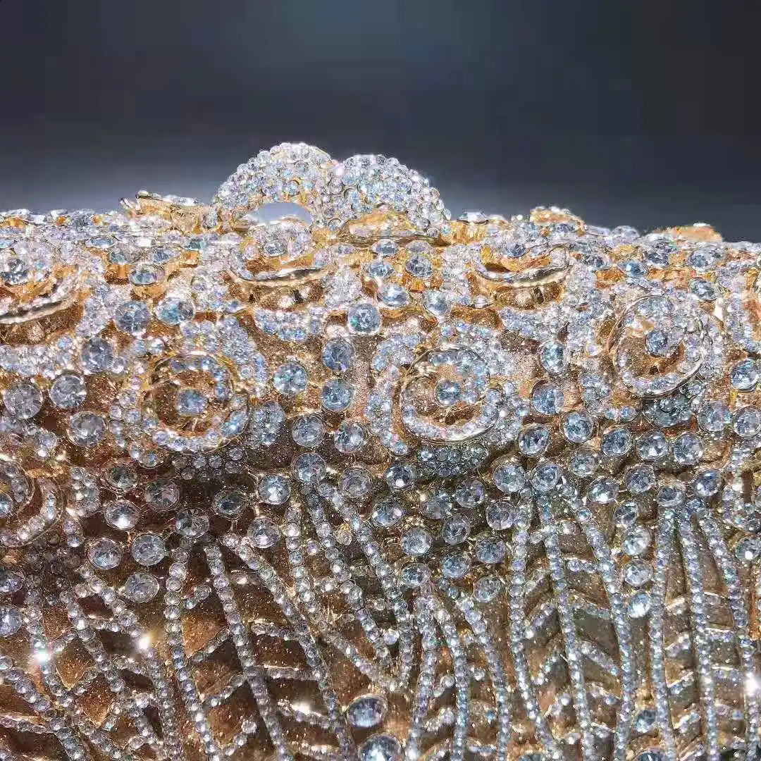 XIYUAN Womens Diamond Rhinestone Evening Wallet Crystal Metal Clutch Wedding Party Ball Handbag Shoulder Bag 240820