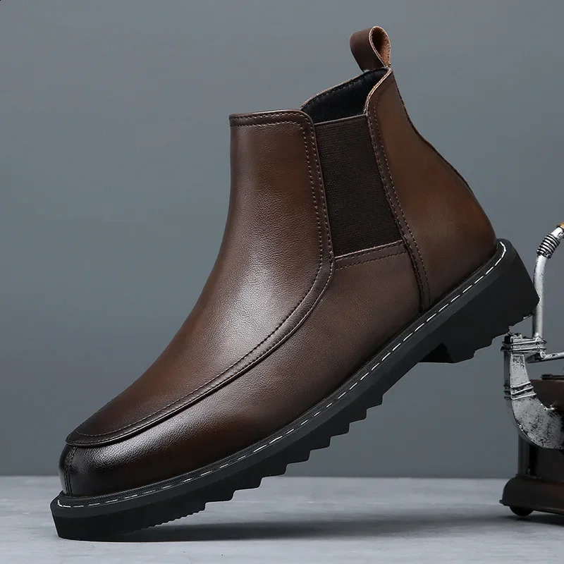 Cowboy mens Chelsea boots autumn and winter genuine leather boots high-quality mens short boots platform boots Botines Hombre 240821