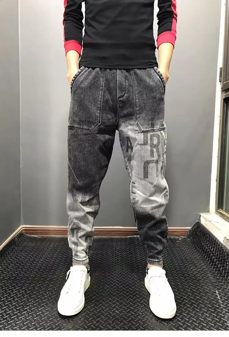 Mens Slim jean Elastic Simple Versatile Fashion Black Painted Old Fit Small Feet Mens Jeans Hombre Masculinas y2k pan 240821