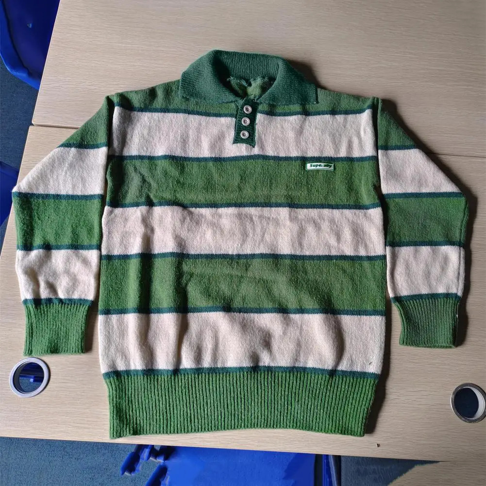 Mens sweater collar n winter warm knit top loose fit striped print lazy style for couples autumn knit pull-out 240829