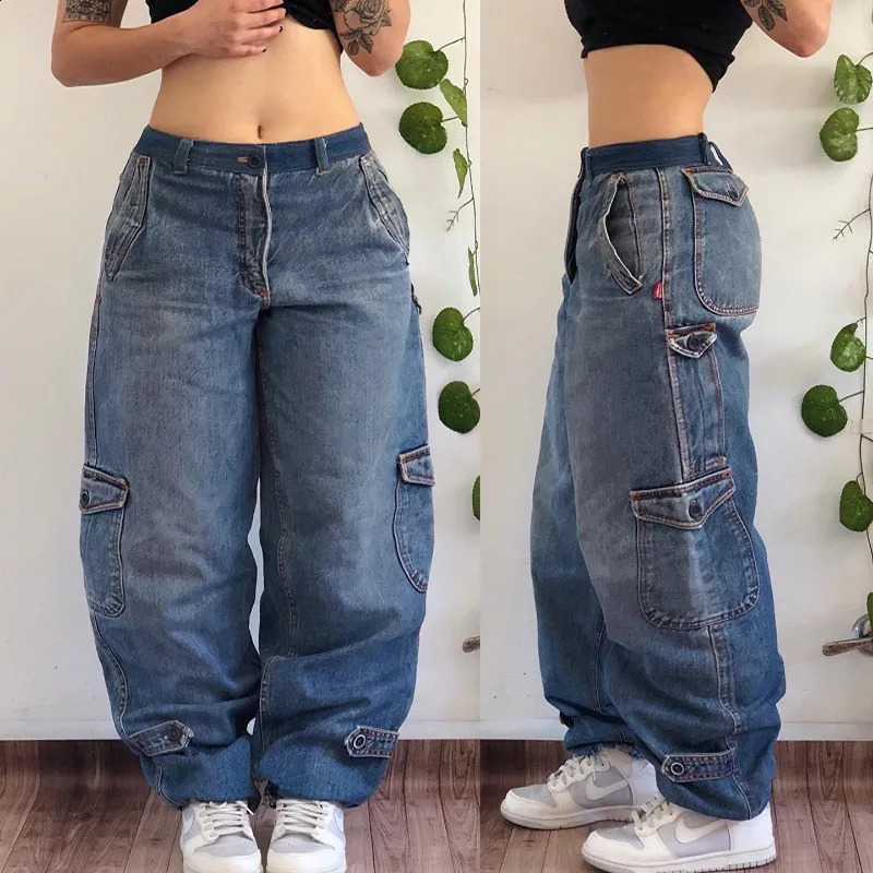 Streetwear Fashion Heavy Industry Multi-pocket Baggy Jeans Men And Women Y2K Harajuku Casual Gothic High Waist Wide Trousers 240821