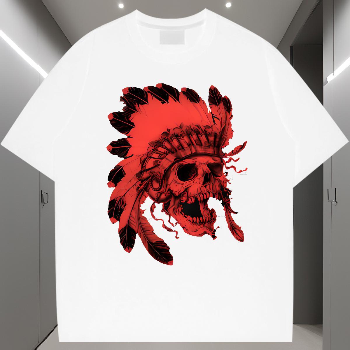 Fashion New Men Tees 230g 100% Cotton Casual Daily Wear skull Round Neck Short Sleeve T-Shirts Comfortable Anime Print Tees Shirts