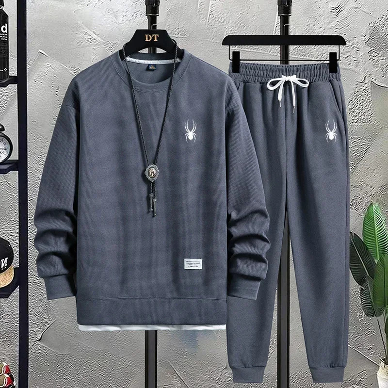 Mens Tracksuit 2 Piece Waffle Hoodie Sweatsuits Sets Athletic Jogging Suits with Pocket Spring Autumn Casual Sports Suit 240821