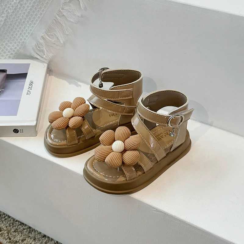 Roman Child Sandals for Girls 2023 Fashion Flower Shoes Childrens Beading Childrens Beach Shoes Girls Summer Sandals Princess Shoes W240821