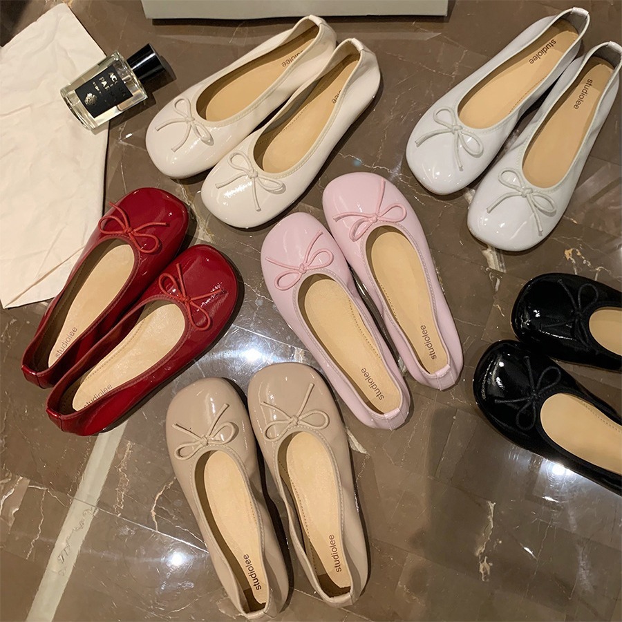 Ddmysports Grape Mom S Same Style Spring And Autumn New Versatile Gentle Round Ead Bow Shallow Mouth Korean Flat Sole Single Shoes For Women OUTDOOR