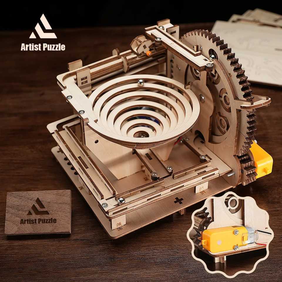 DIY 3d Marble Run Track Montessori Education Toys Wood Jigsaw Wooden Building Kits Gifts For Kids Free shipping