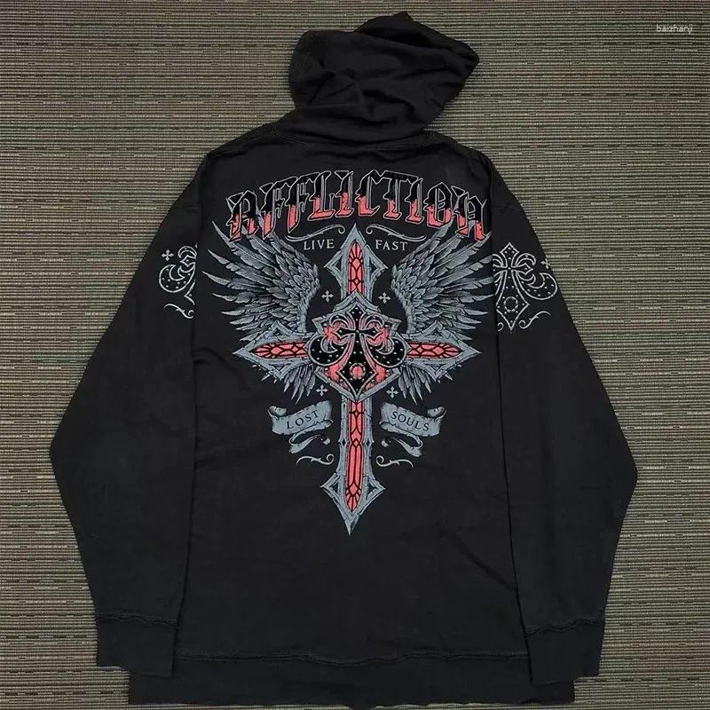 Men's Hoodies Premium Design Zipper Cardigan Sweatshirt For MenPunk Hip Hop Prints Style Summertime And Autumn Vintage Hooded Outerwear