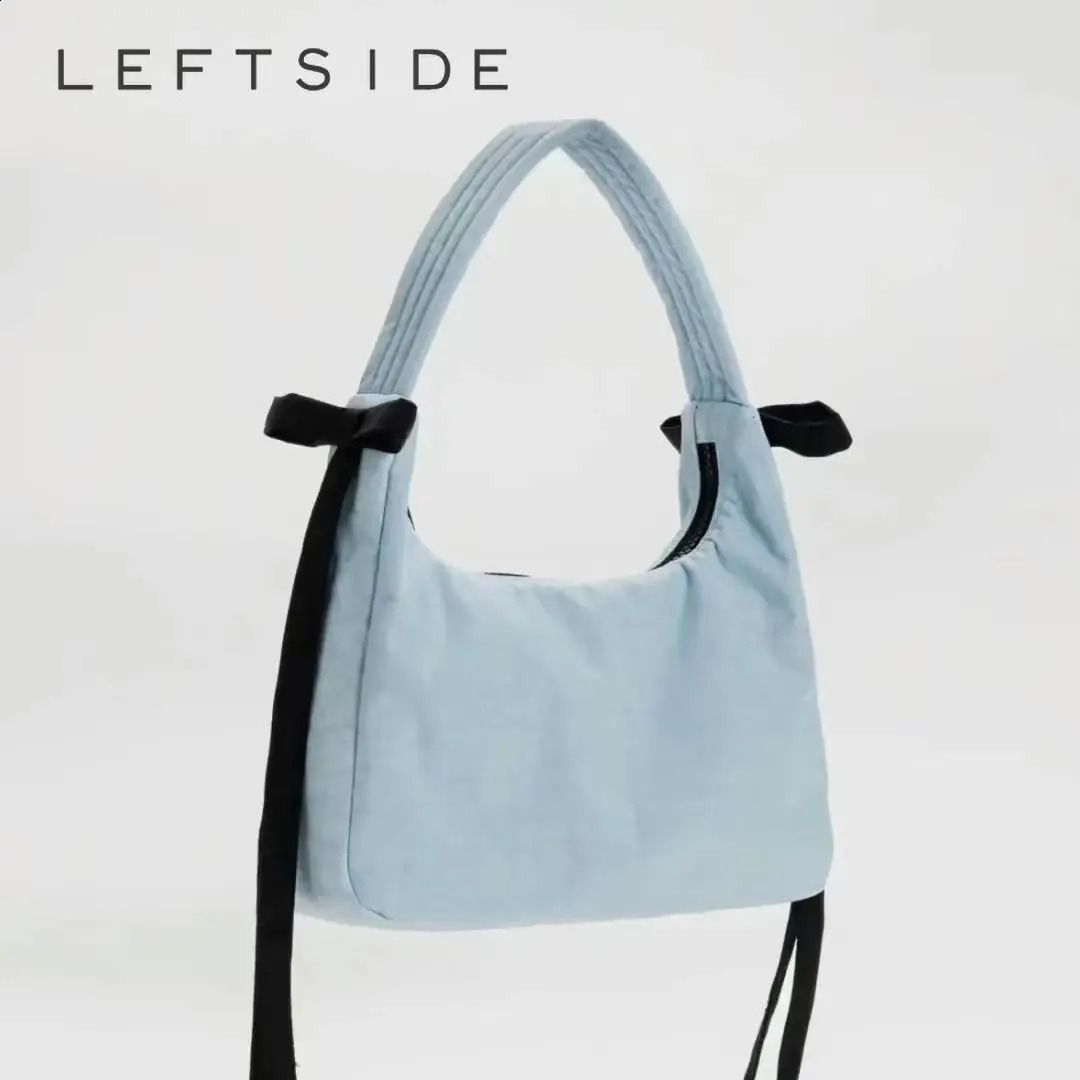LEFTSIDE 2024 Spring Casual Small Bow Nylon Womens Handbag and Wallet Sweet Trend Simple Retro Womens Shoulder Bag 240820
