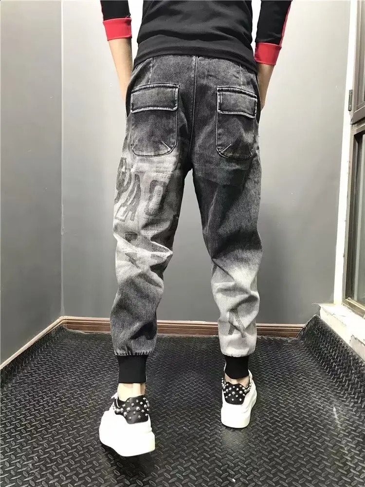 Mens Slim jean Elastic Simple Versatile Fashion Black Painted Old Fit Small Feet Mens Jeans Hombre Masculinas y2k pan 240821
