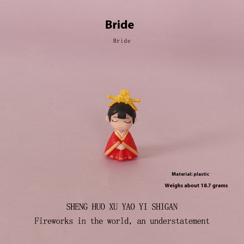Plastic Creative Crafts Chinese Wedding Mini Bridal Groom Doll Miniature Home Scene Decoration Small Ornaments