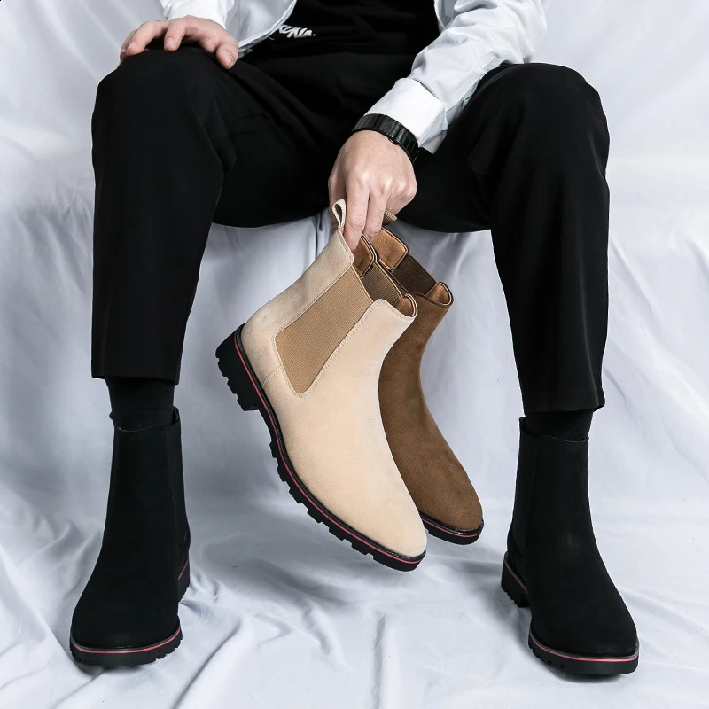 Spring Classic Chelsea mens boots beige British style outdoor walking shoes high-quality ankle boots straight bucket desert boots 240821