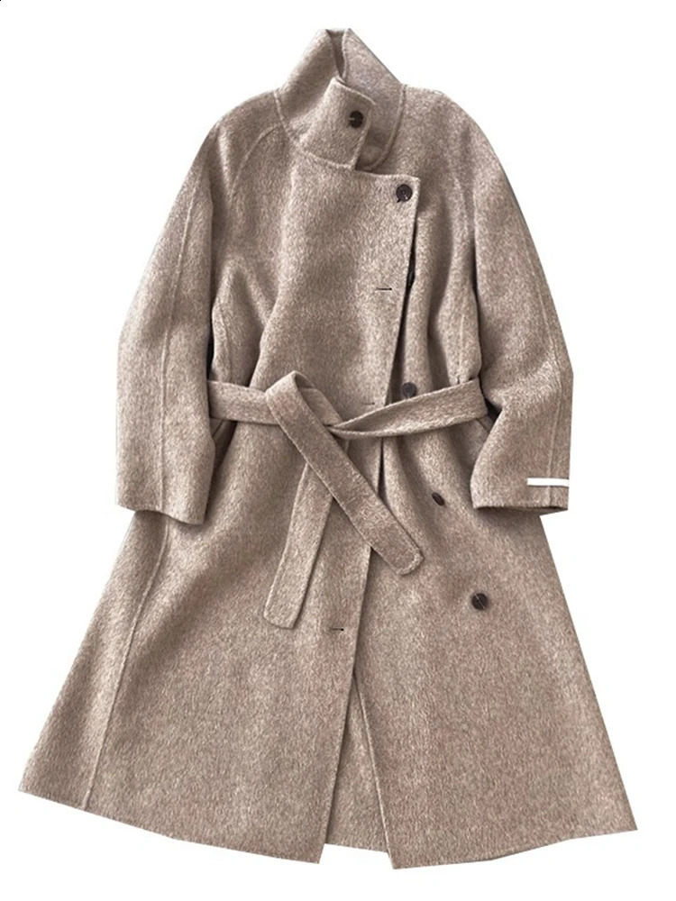 EWQ Turtleneck Single Breasted Woolen Coat Women Outwears Long Sleeve Thick Cashmere Overcoat Autumn Winter 16U5361 240820