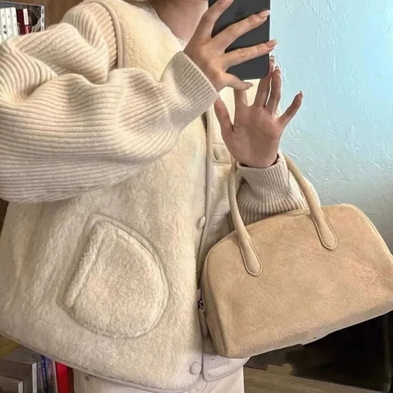 Minority Bowling Boston Retro Handbag Large Capacity Womens Bag Fashionable Premium Suede Leather 240820