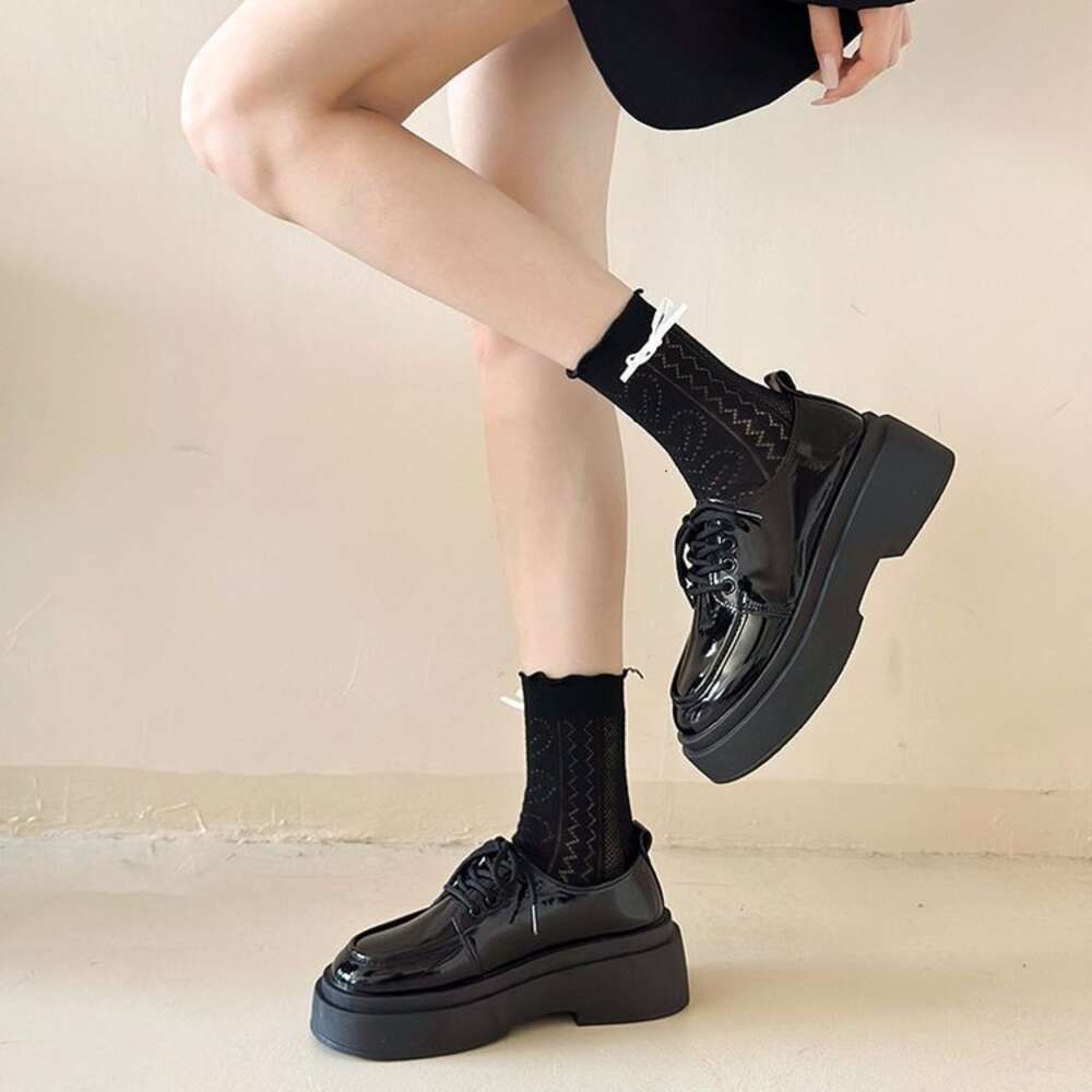 Ddmysports Thick Soled Small Leather New Autumn And Winter British Style Jk Shoes Black Matching Skirt Lace Up Loafers OUTDOOR