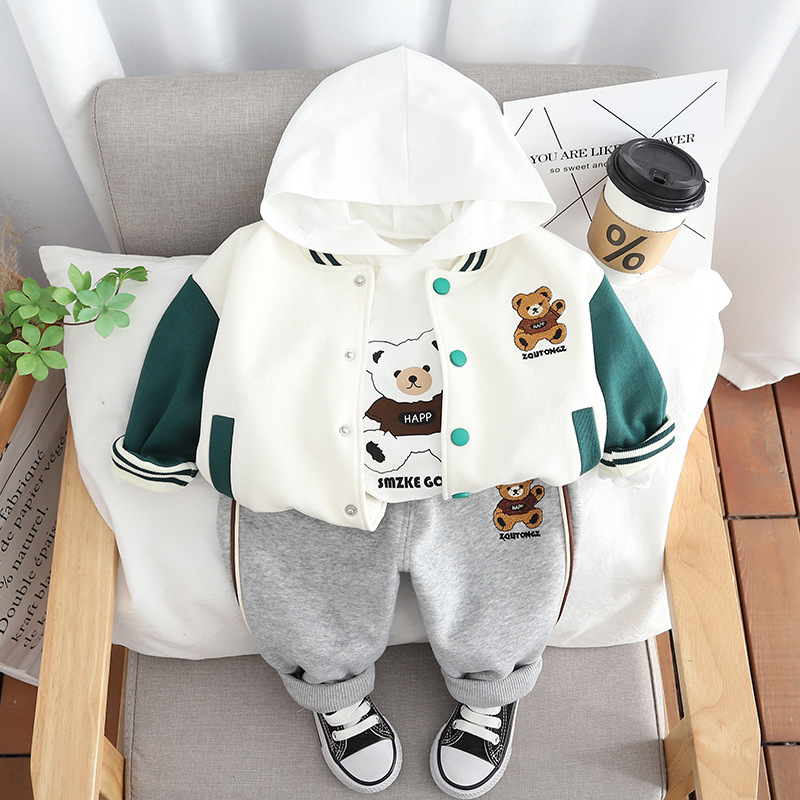 Autumn Baby Boys Clothing Sets Kids Coats Cardigan Shirt Pants 3Pcs Outfits Children Clothes Sport Suit For Boy 1-5 Years