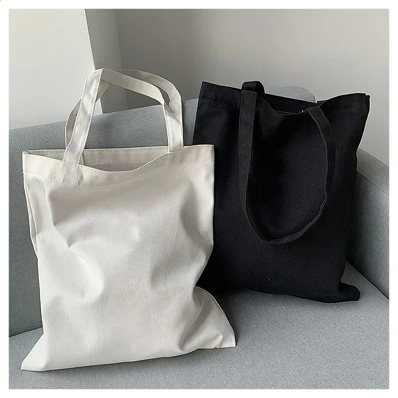 Large capacity black and white canvas shoulder bag foldable ecofriendly cotton handbag reusable DIY shopping 240820
