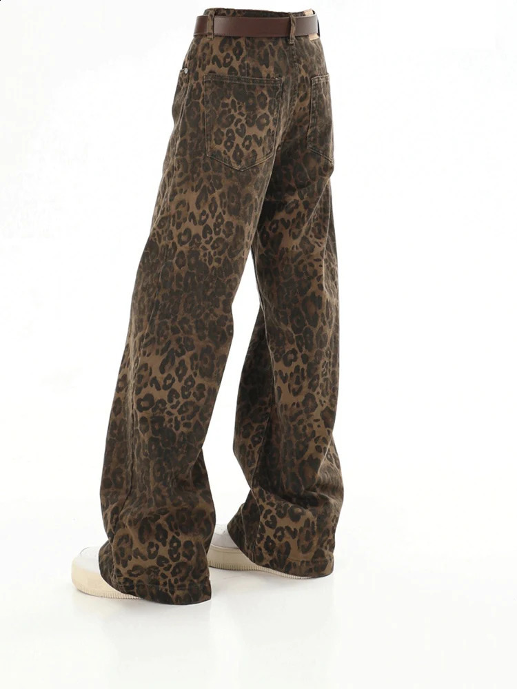 Leopard Jeans for Women Denim Pants High Waisted Baggy Jeans Y2k Loose Streetwear Straight Cargo Pants Casual Full Length Pants 240820