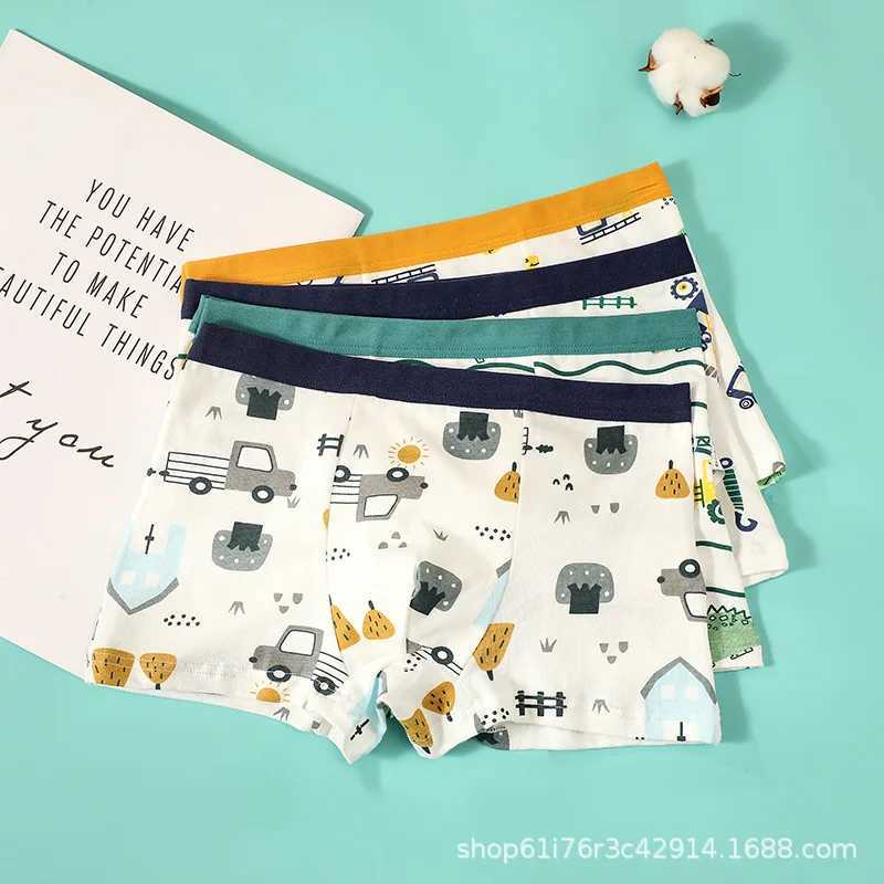 4PCS/Set Children Cotton Boxers Baby Flat Angle Panties For 1-13Years Kids Underpants Shorts Teenagers Cartoon Underwear Y240821
