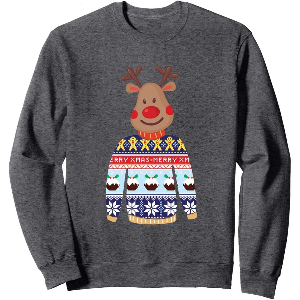 Long Sleeve Shirts for Men sweatshirt Reindeer With Merry Christmas Sweater Funny Holiday Sweatshirt T shirt Tee Streetwear Casual tops clothes
