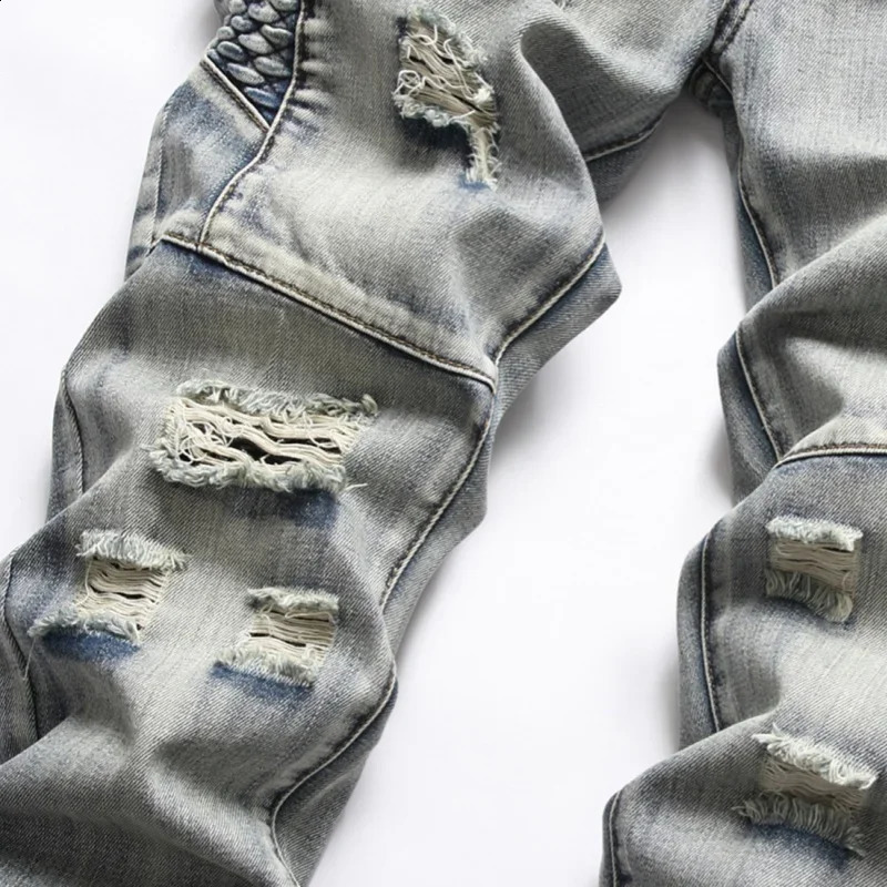 Mens Nostalgic Ripped Jeans Embroidered Straight-leg Slim Fit Male Casual Colorblock Denim Trousers Mens Pants 240821