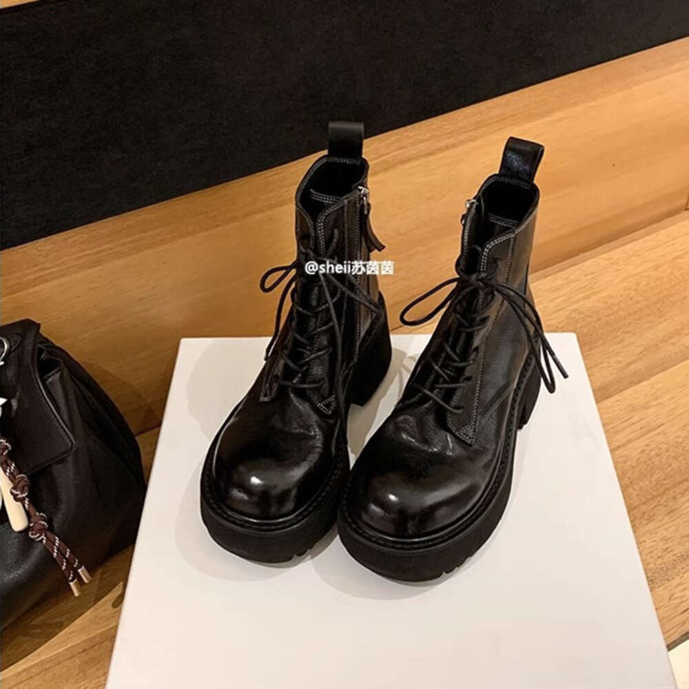 Ddmysports Su Yinyin S Same Style Leg Hot Girl Washed Cowhide Lace Up Thick Heel Motorcycle Outdoor Short For Women Autumn And Winter Martin Boots OUT