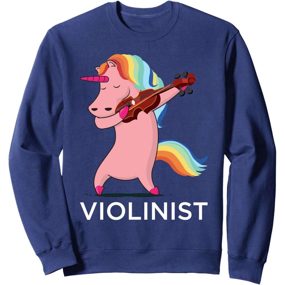 Long Sleeve Shirts for Men sweatshirt Funny Unicorn Playing Vio Vioist Music Gift Sweatshirt T shirt Tee Streetwear Casual tops clothes