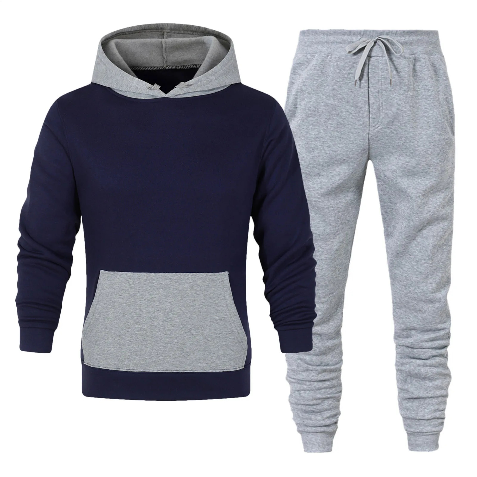 Color matching hoodie set autumn and winter fleece hoodie sweatpants sport suits Mens clothing 240821