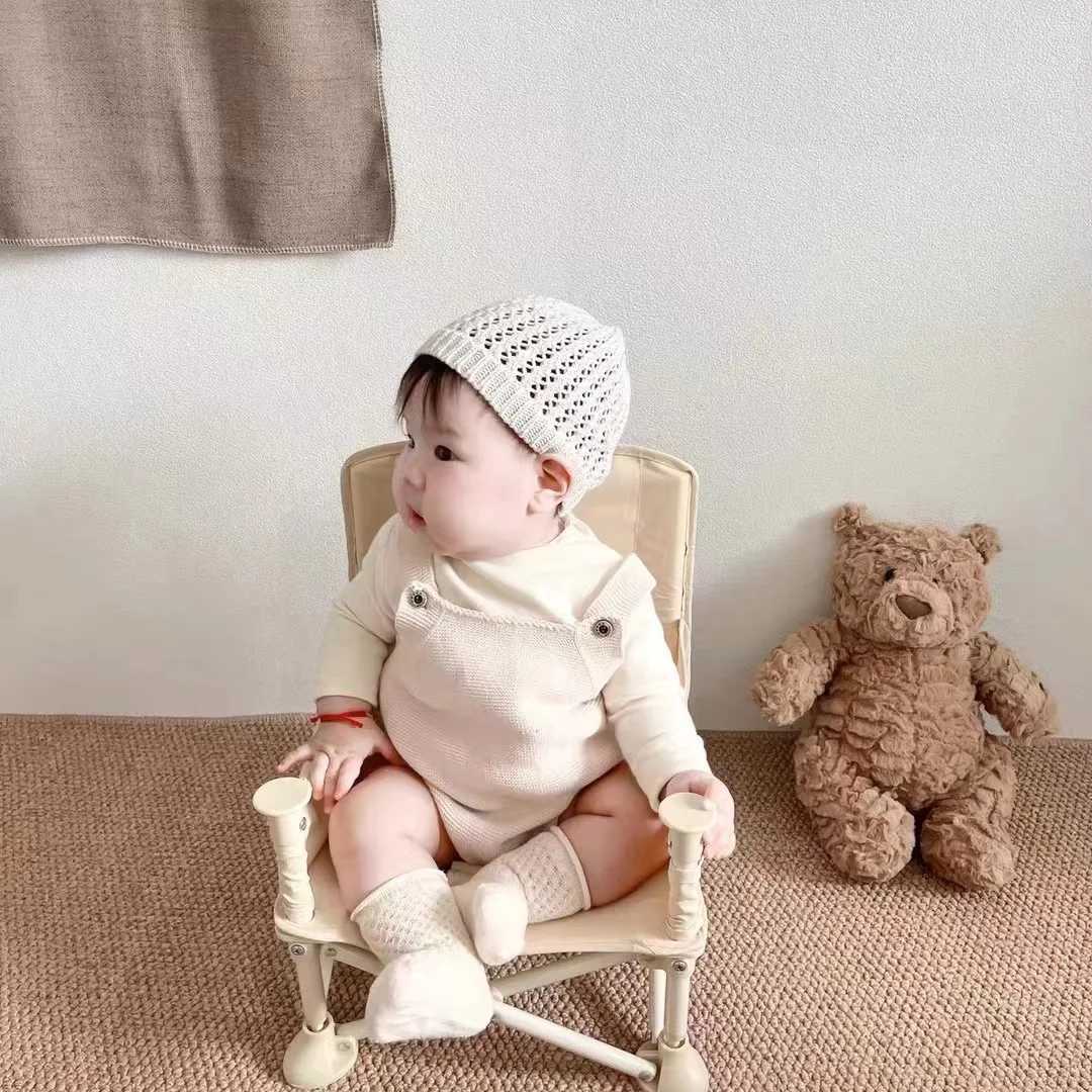 Summer New Baby Hollow Knit Hats Solid Color Baby Hats Thin Cotton Newborn Babies Knitted Hat Breathable Infant Cap M240821