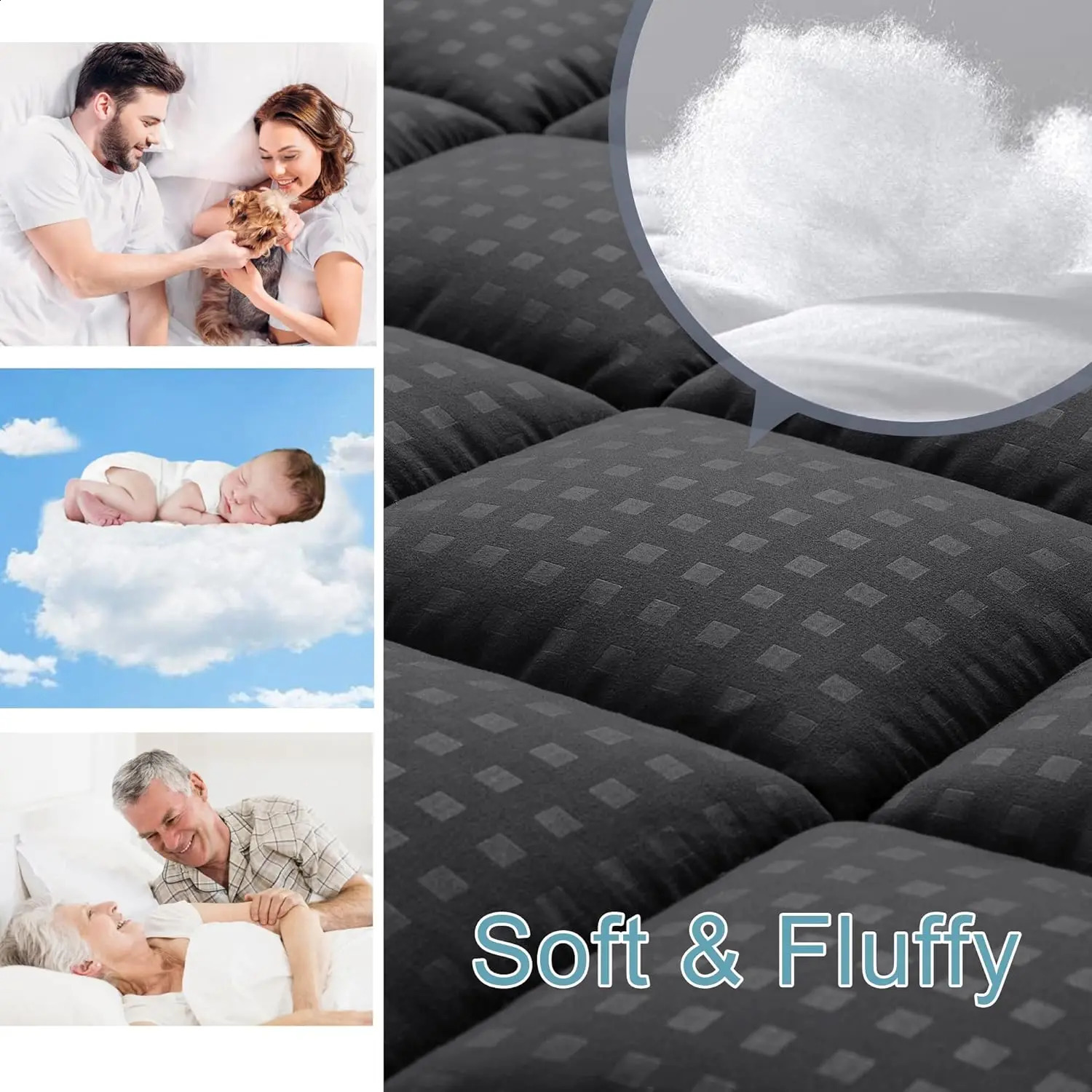 Mattress Pad Quilted Fitted Protector Cooling Pillow Top Cover Breathable Fluffy Soft Topper 240820
