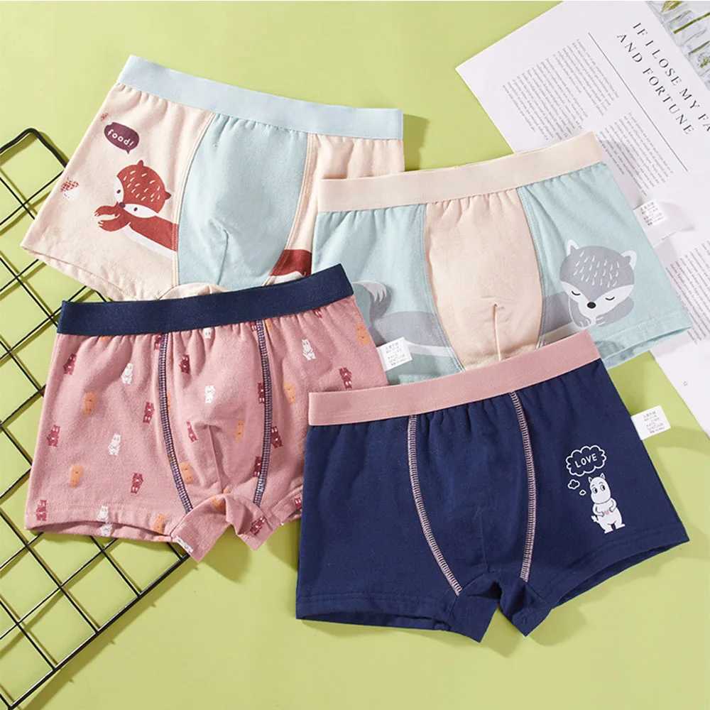 Childrens Underwear For Kids Cartoon Shorts Cotton Underpants Boys Panties Car Penguin Pattern 4Pcs Lot Y240821