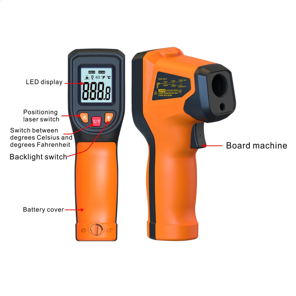 Infrared Thermometer Handheld Heat Temperature For Cooking Tester Pizza Oven Grill Engine - Laser Surface Temp Read 240820