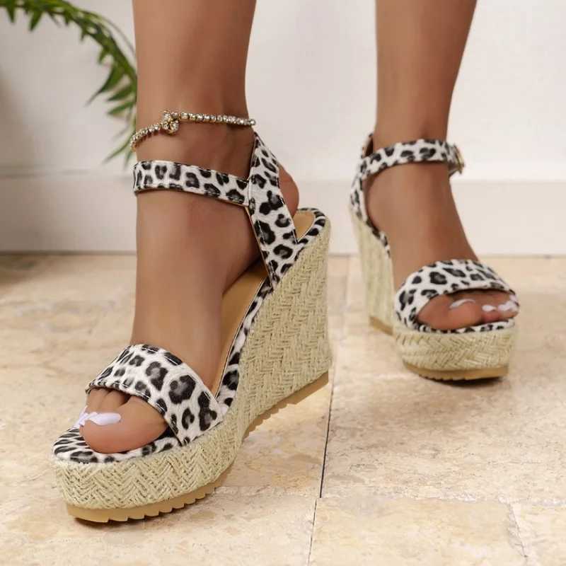 Women Platform Wedge Sandals 2024 Summer New Leopard High Heels Open Toe Walking Shoes Fashion Slippers Flip Flops Femme Zapatos CL240806