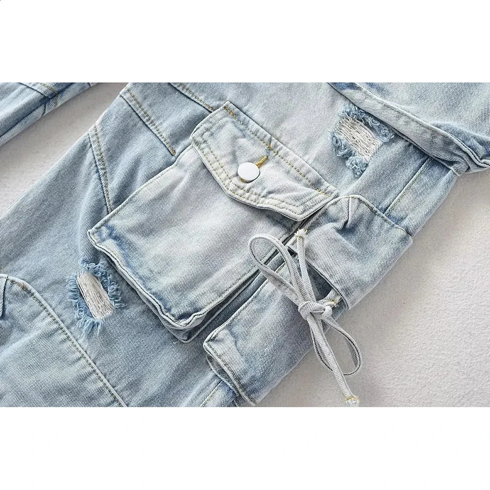 Aoaiiys Ripped for Women American Style Denim Pants Loose Wide Leg Trousers Vintage Strtwear High Waisted Jeans Z260313